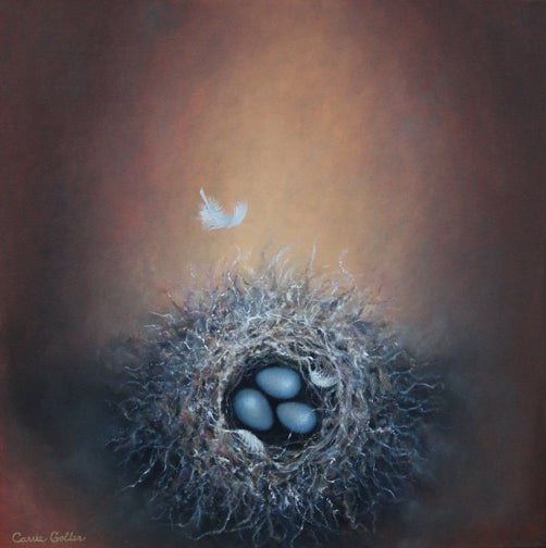 Prints available, original ***SOLD*** Carrie Goller - Feather Nest, oil 20x20