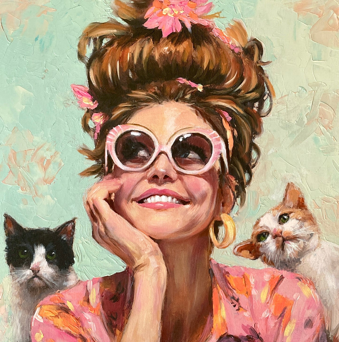 JANDI SMALL - Feline Groovy, Oil on Canvas, 16" x 16" x 1.5"