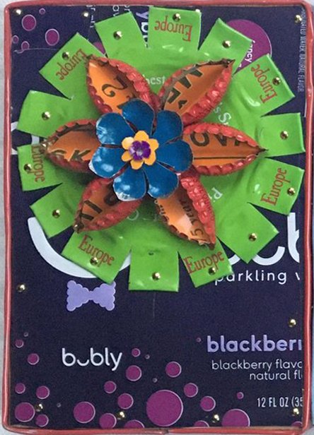***SOLD*** Loran Scruggs - Flower, Orange & Green on Purple 6x4 - Recycled Tin Art