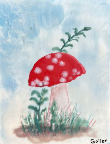 *** SOLD*** CARRIE GOLLER - Natural Series, Friendly Mushroom IV, encaustic 5.25x4.5