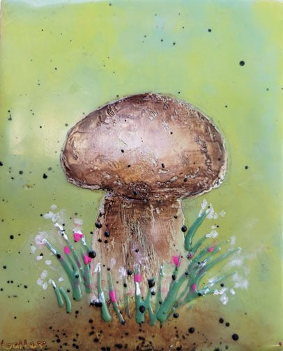 ***SOLD*** CARRIE GOLLER - Natural Series, Friendly Mushroom XII, encaustic 5.5x4.5