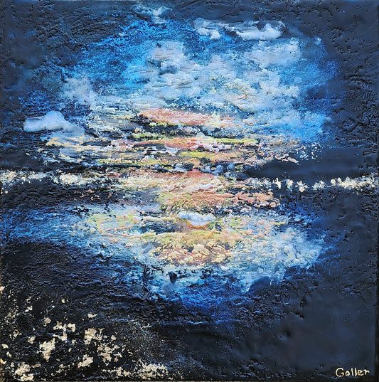 ***SOLD***Carrie Goller - From the Writer's Cabin - Study, Encaustic/Gold leaf 8X8
