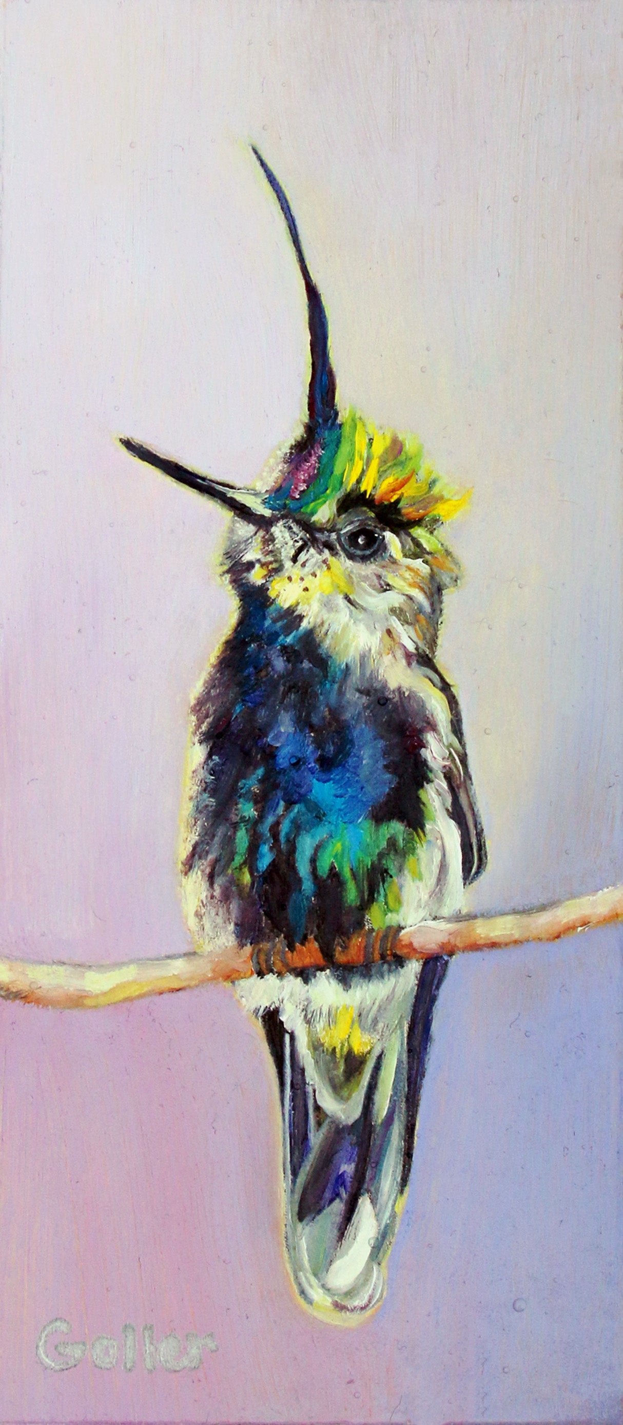 Prints available, original ***SOLD*** Carrie Goller - Geiselbird, oil, 6.75x2.75