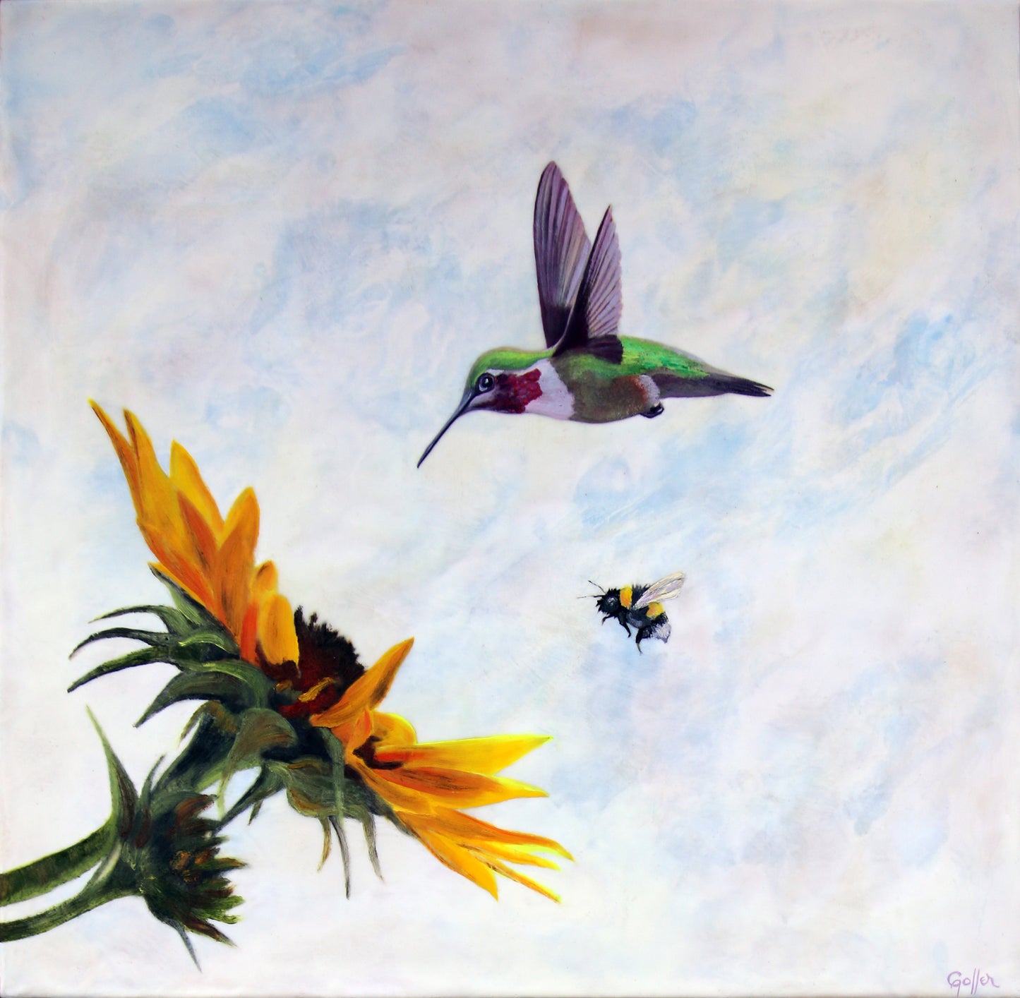 CARRIE GOLLER PRINTS - BIRDS - Good Morning, Original mixed media - Oil/Encaustic 20"x20"