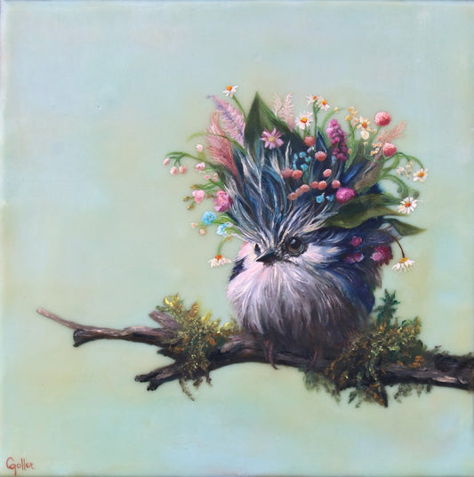 Prints available, original ***SOLD*** CARRIE GOLLER - Griffin (Floriferous Collection), Mixed Media - oil/encaustic 10x10 ***At Rehs Contemporary Galleries, NYC, please inquire at (212) 355-5710***