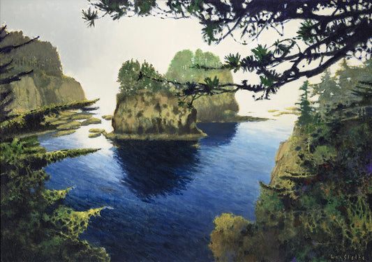Prints available, original ***SOLD*** MAX HAYSLETTE - Cape Flattery in Fog  (HMAC 1743)  acrylic. 24X34
