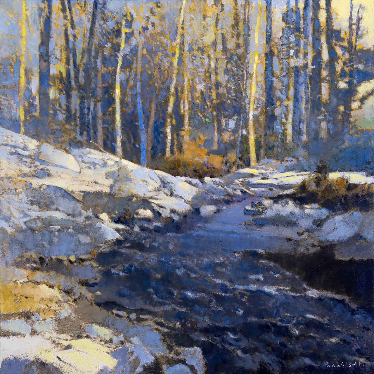 Prints available, original ***SOLD*** MAX HAYSLETTE -  First Snow at Sol Duc 24X24 HMAC 1751