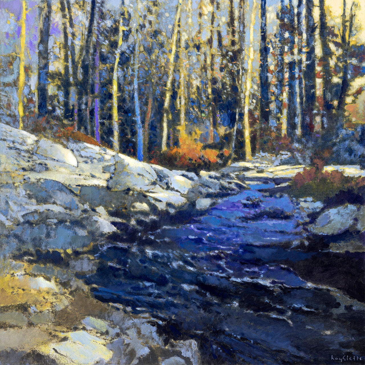 Prints available, original ***SOLD*** MAX HAYSLETTE -  FIRST SNOW AT SOL DUC, STUDY NO. 3, acrylic 12x12 (HMAC 1933)