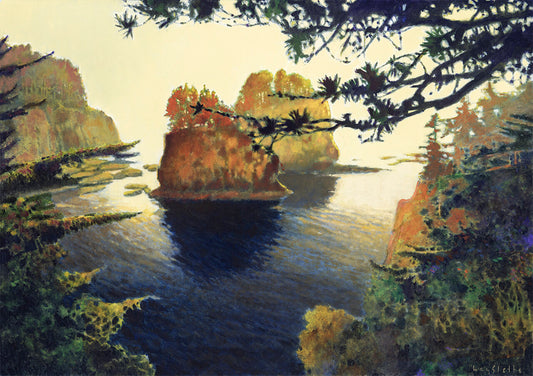 Prints available, original ***SOLD*** MAX HAYSLETTE - Cape Flattery in Fog No. 2 (HMAC 1801)  acrylic. 24X34
