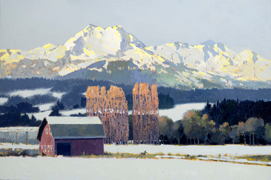 Prints available, original ***SOLD*** MAX HAYSLETTE MINIMAX, Study: Early Snow in the Olympics No. 3, 12x12 HMAC 1858