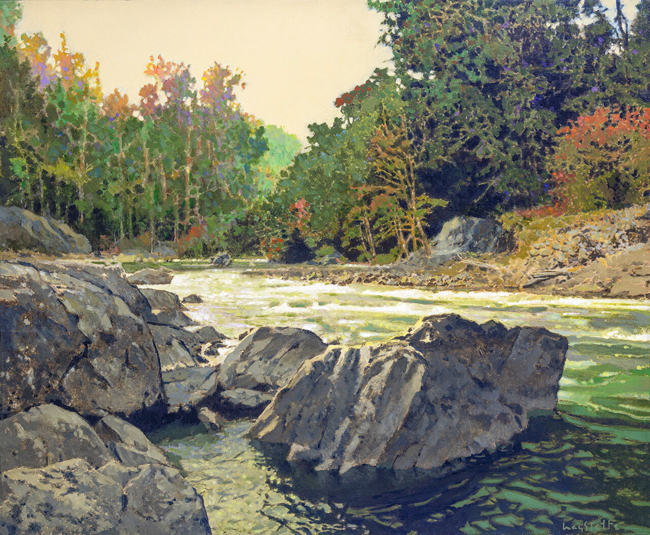 Prints available, original ***SOLD*** MAX HAYSLETTE - Autumn on the Elwha 28x34 HMAC 1860