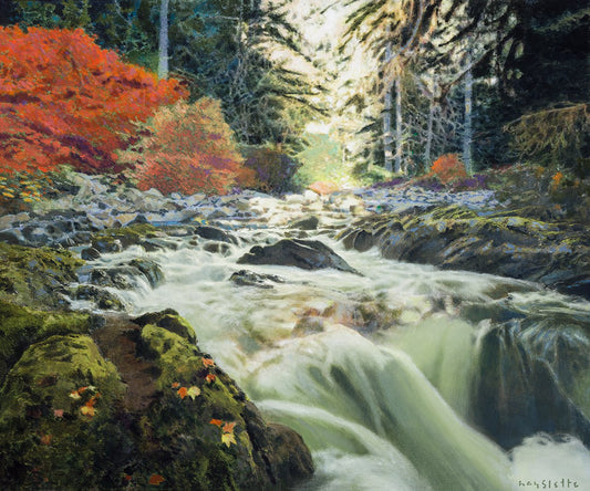 Prints available, original ***SOLD***  MAX HAYSLETTE -  The Sol Duc in Autumn 30X36, HMAC 1943