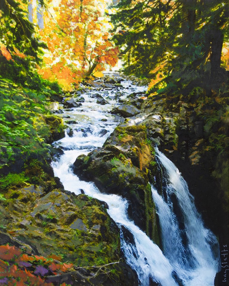 Prints available, original ***SOLD*** MAX HAYSLETTE - Sol Duc in Autumn - Colorway 3 - Study, HMAC 2021  - 20X16