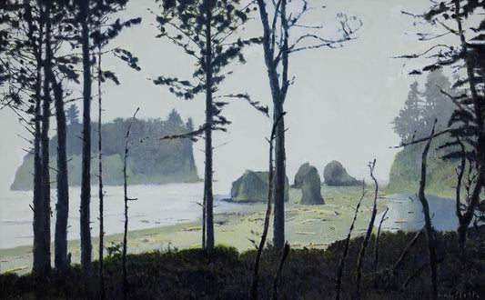 Prints available, original ***SOLD*** Ruby Beach in Fog, 26x42, Oil &amp; Mixed Media (HMOC 1616)