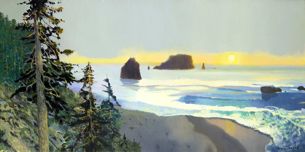 Prints available, original ***SOLD*** MAX HAYSLETTE - Evening at the Beach (HMOC 1672) Oil &amp; Mixed Media 24x48