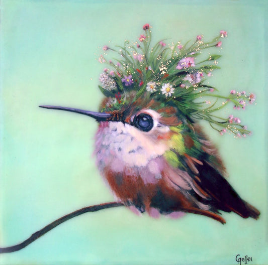 Prints available, original ***SOLD*** CARRIE GOLLER - Heidi (Floriferous Collection), Mixed Media: Oil/Encaustic 8x8 ***At Jones & Terwilliger Galleries, Carmel, CA please inquire at (831) 626-9100***
