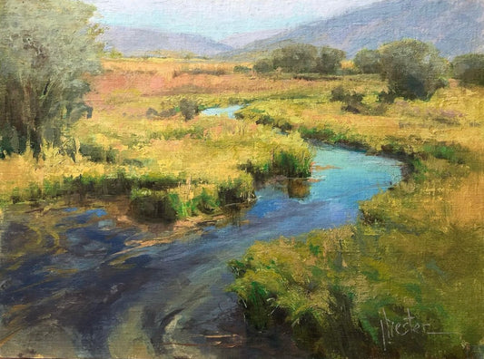 JOYCE HESTER - Meandering Sky, Oil on Linen, 12 x 16 (framed)