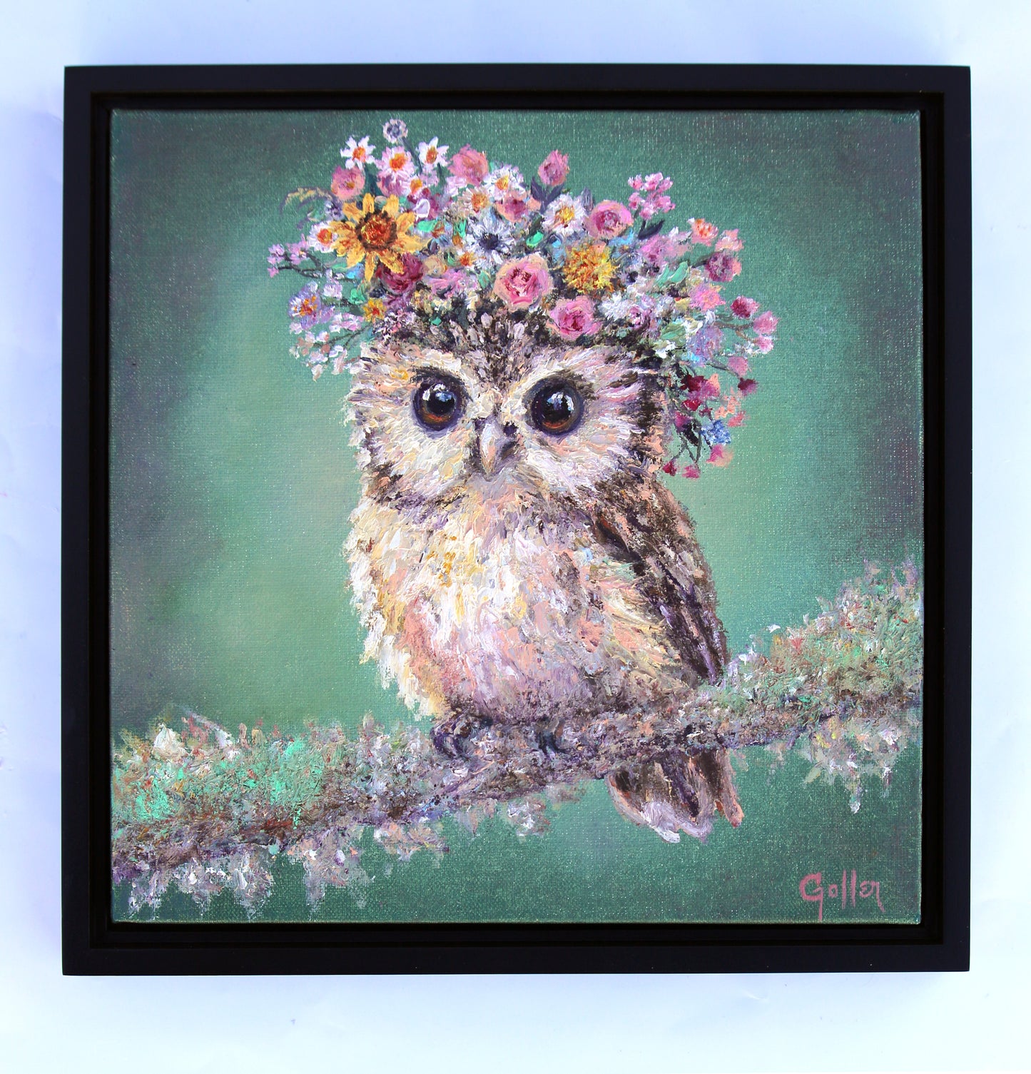 CARRIE GOLLER - Hilda, Floriferous collection (Owl), Oil 8x8***At Jones and; Terwilliger Galleries, Palm Desert, CA please inquire at (760) 674-8989***