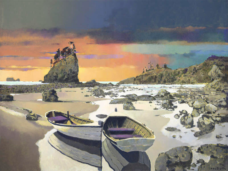 Prints available, original ***SOLD*** Max Hayslette, Rendezvous at Last Light, 36X48 Oil &amp; Mixed Media (HMAC 1795)