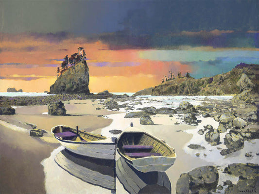 Prints available, original ***SOLD*** Max Hayslette, Rendezvous at Last Light, 36X48 Oil &amp; Mixed Media (HMAC 1795)