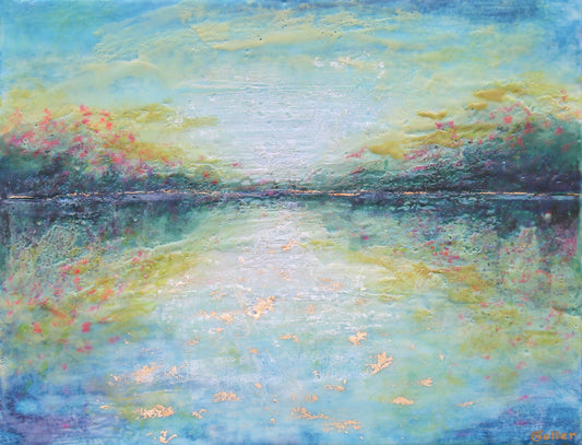 ***SOLD*** Carrie Goller - Hood Canal Day II, encaustic/gold leaf 11x14