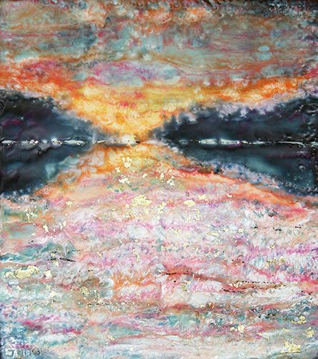 ***SOLD*** Carrie Goller -  Hood Canal Sunset VIIII, encaustic/mixed media 6.5x7.5