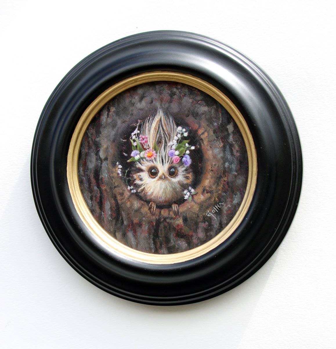 ***SOLD*** CARRIE GOLLER - Hugo (Floriferous Collection, Wowl), oil 5x5 Miniature