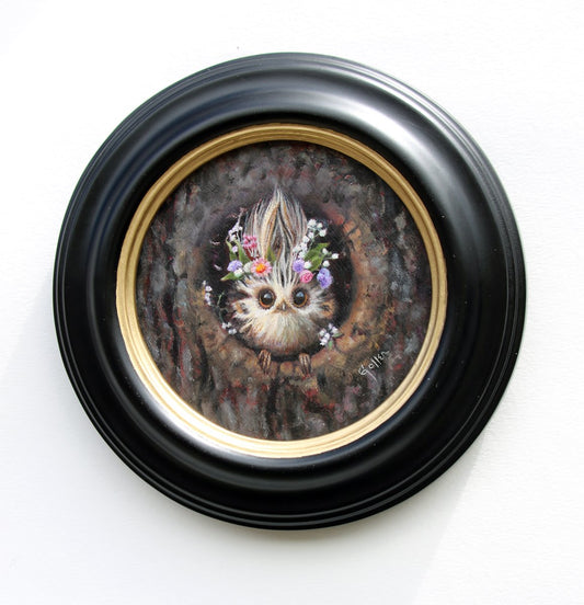 ***SOLD*** CARRIE GOLLER - Hugo (Floriferous Collection, Wowl), oil 5x5 Miniature