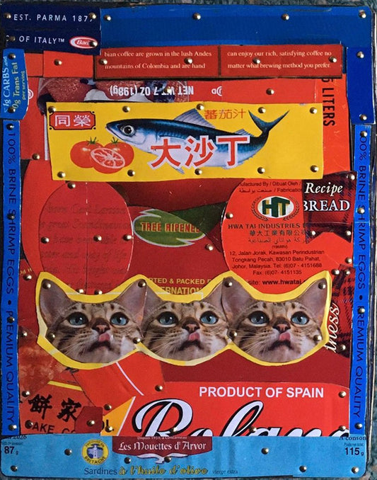 ***SOLD** Loran Scruggs - Hungry Kittens, 8x6, Recycled Tin Art