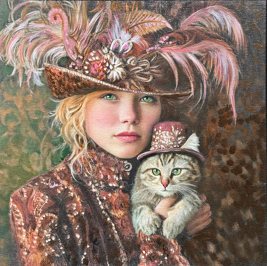 JANDI SMALL - A Society of Two - Emerald Eyes, Oil on Canvas, 12" x 12"