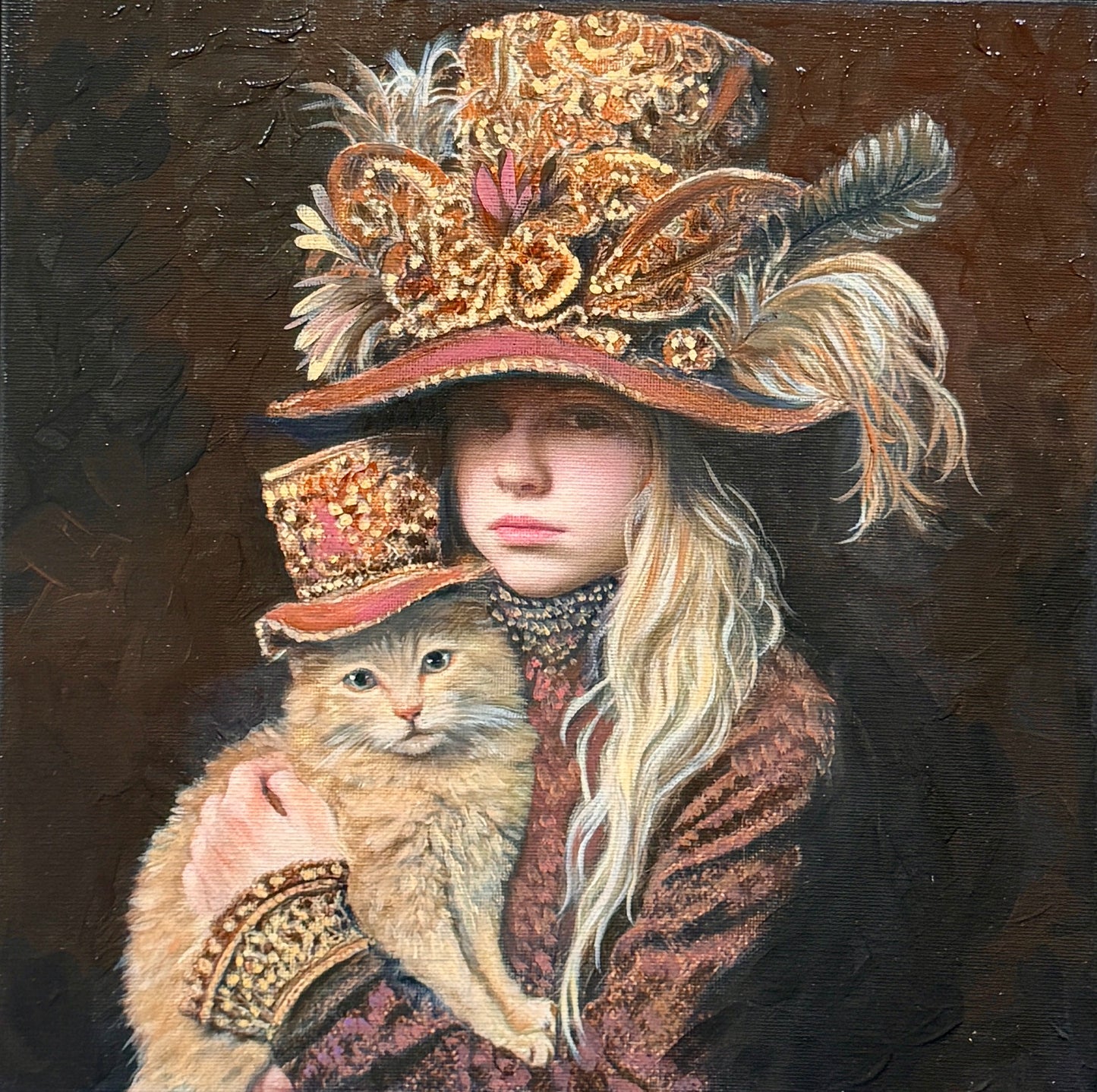JANDI SMALL - A Society of Two - Rose Gold, Oil on Canvas, 12" x 12"