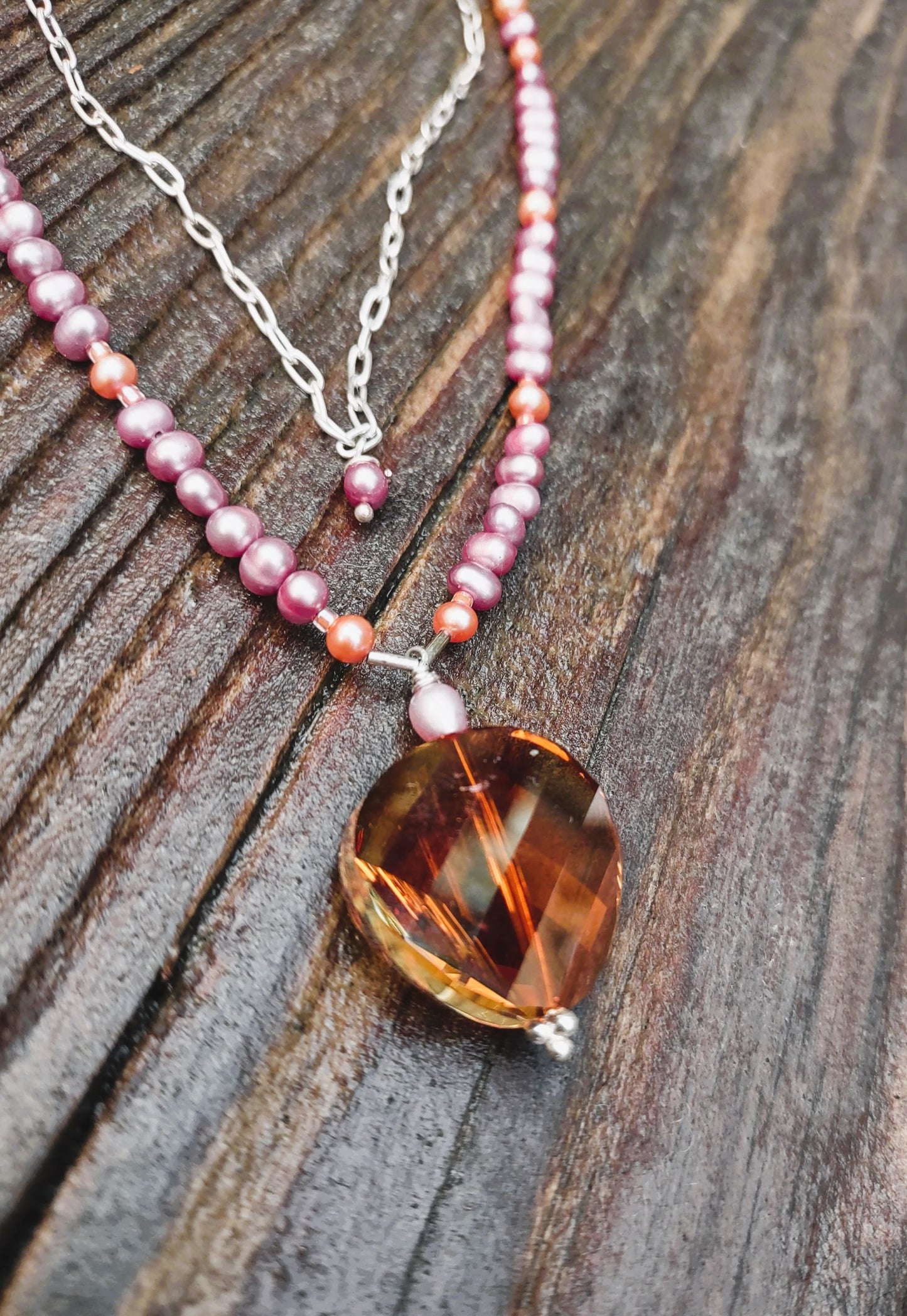 **NEW** N2000 Debra Saldivar - Necklace, Freshwater Pearls, Handtooled Sterling Hook, Sterling Chain, Swarovski Crystal Center