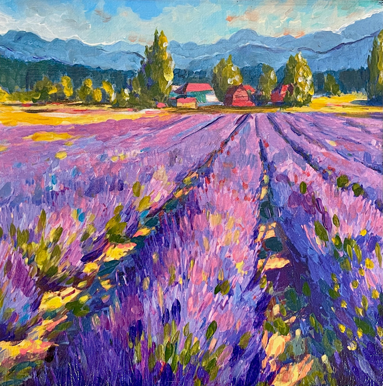 JANDI SMALL -Sequim's Summer Fields, Oil on canvas with birch panel, 10x10