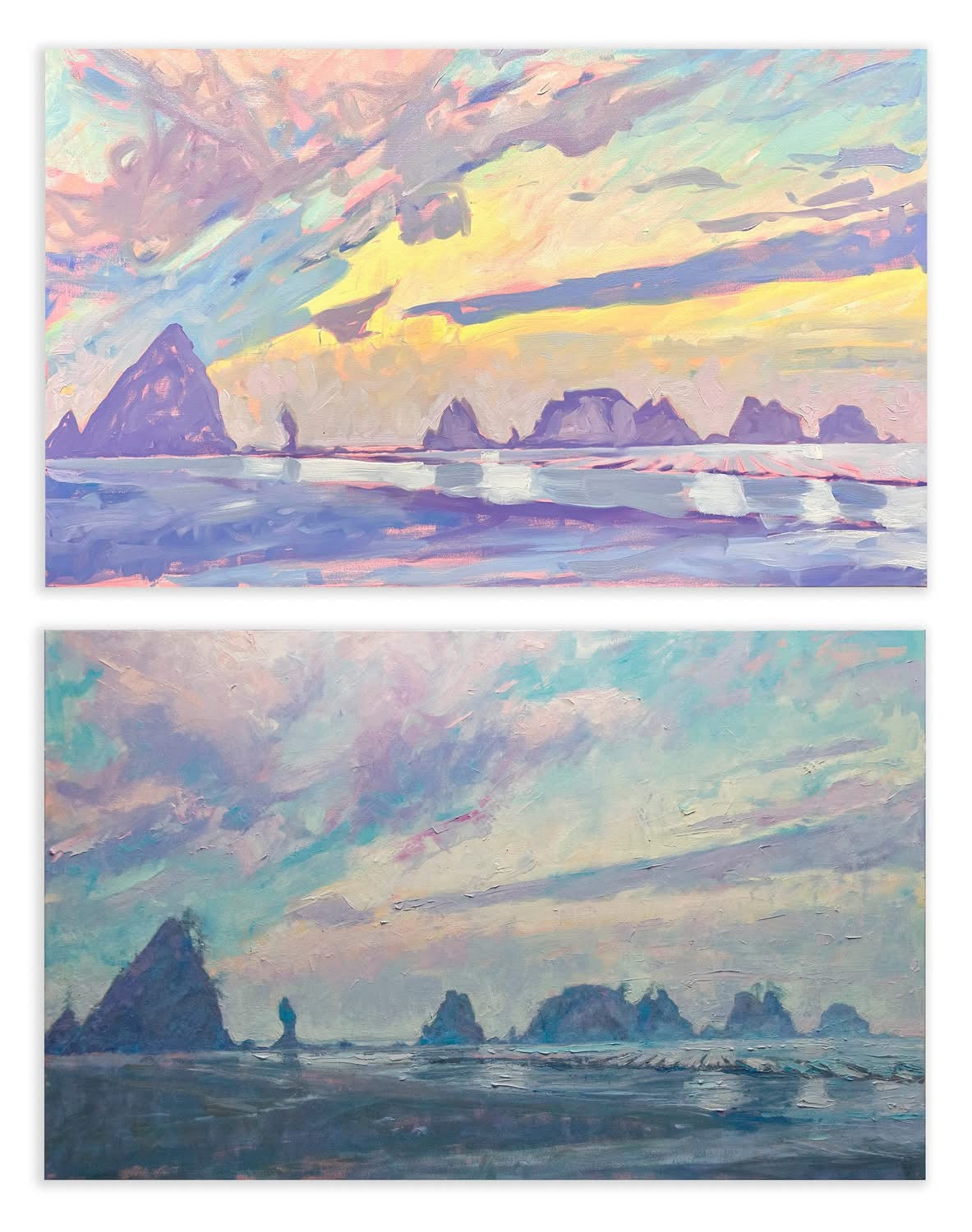 BRIAN MAHIEU - Abalone Skies - Daybreak at Shi Shi Beach, Oil on Canvas, 30x48 *Not currently in gallery, request to view*