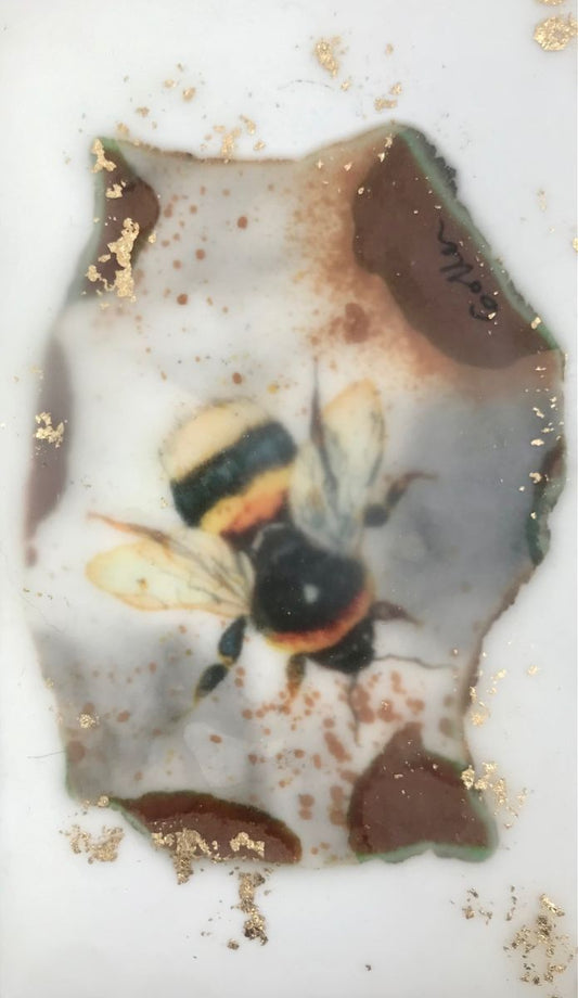 Carrie Goller - Bumble Bee No. 1, miniature encaustic giclee print with gold leaf,  3 x 4.75