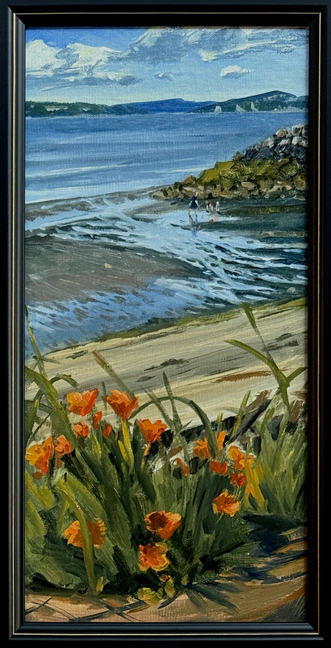 MAURY WEISS - Edmonds Waterfront, Original Plein Air Oil on Panel,  12x6