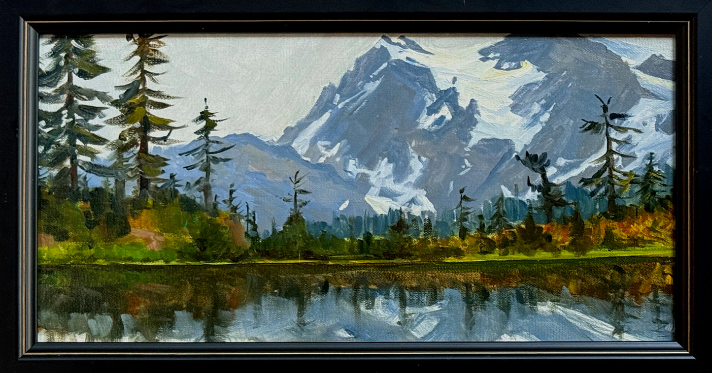 MAURY WEISS - Picture Lake, Original Plein Air Oil on Panel,  6" x 12"