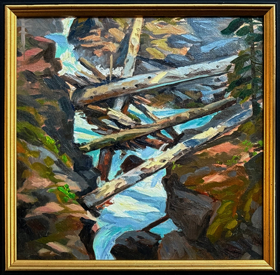 MAURY WEISS - Rogue River Gorge, Original Plein Air Oil on Panel,  8" x 8"