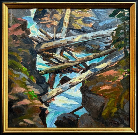 MAURY WEISS - Rogue River Gorge, Original Plein Air Oil on Panel,  8" x 8"