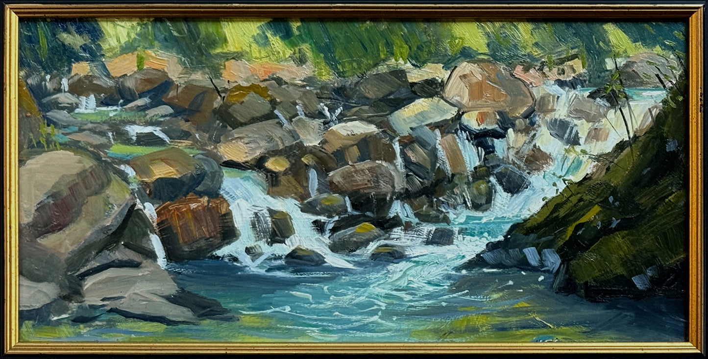 MAURY WEISS - Wallace River 01, Original Plein Air Oil on Panel,  6" x 12"
