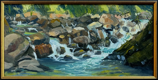 MAURY WEISS - Wallace River 01, Original Plein Air Oil on Panel,  6" x 12"