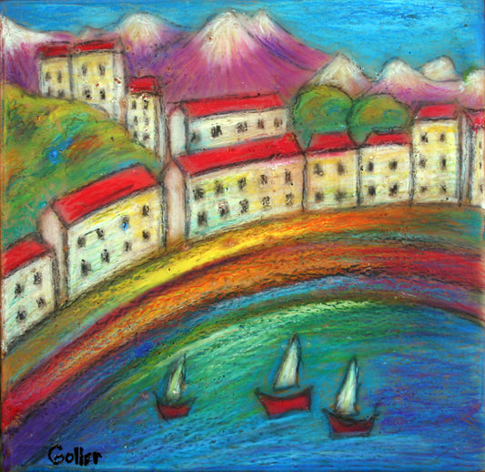 ***SOLD*** Idyllic 32 - Encaustic  5x5 on wood block