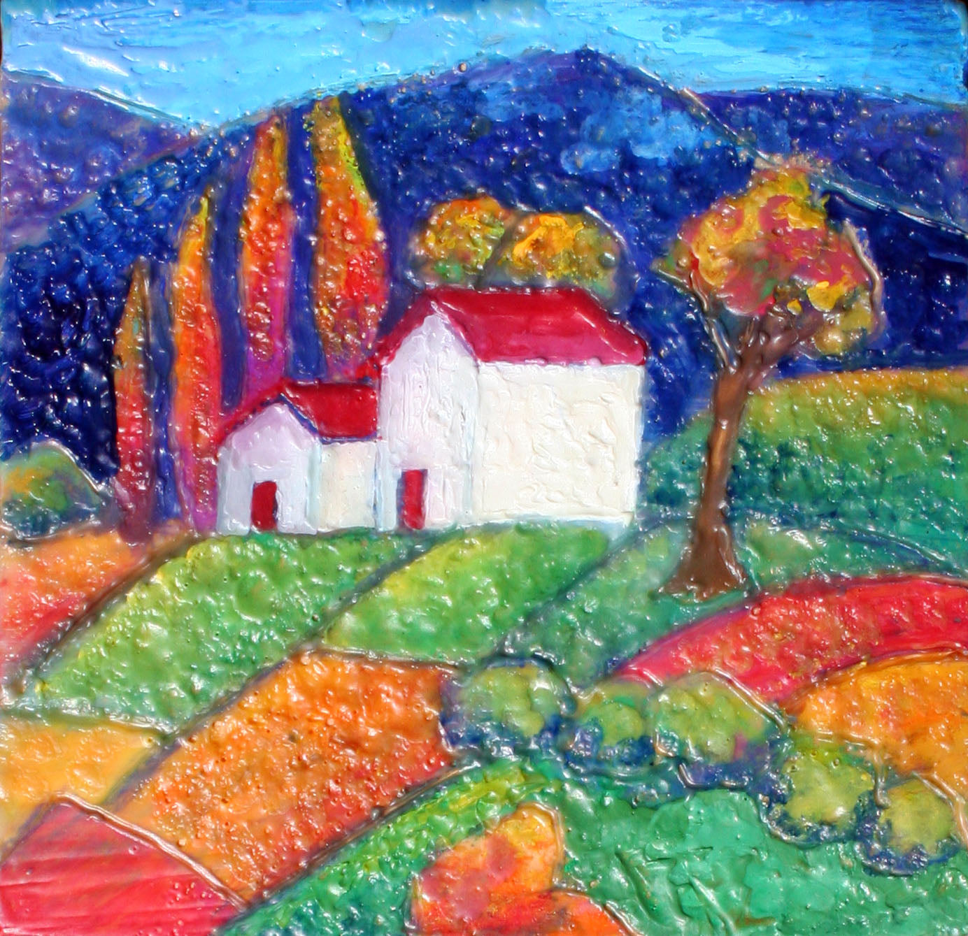 ***SOLD*** Idyllic 38 - Encaustic - 5x5 on wood block