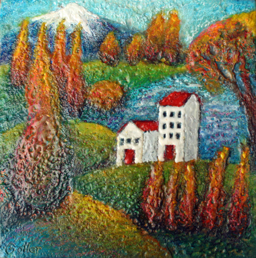 ***SOLD*** Idyllic 59 - Encaustic  9x9 on wood block