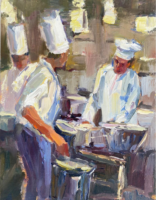 JEANNE EDWARDS - Junior Chef, oil on panel (framed) 9 x 12