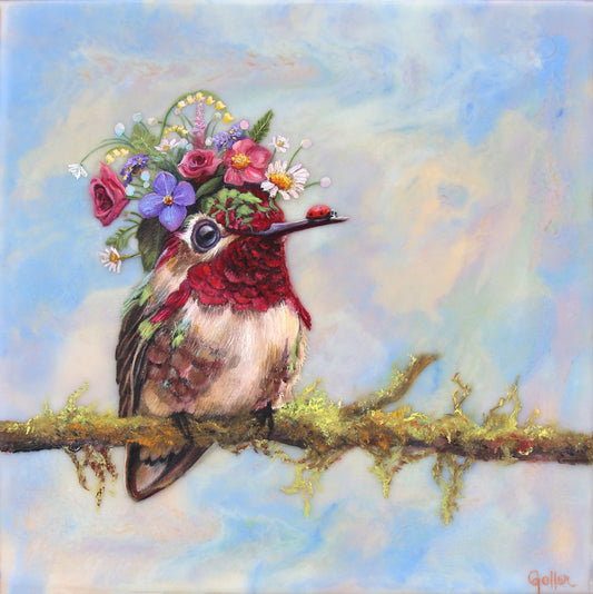 ***SOLD*** CARRIE GOLLER - Juniper (Floriferous Collection), Mixed Media - Oil/Encaustic 8x8, ***At Jones & Terwilliger Galleries, Carmel, CA please inquire at (831) 626-9100***