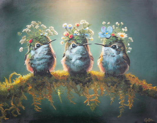 ***SOLD*** CARRIE GOLLER - Kewpies (Floriferous Collection), Mixed Media: Oil/Encaustic 11x14 ***At Jones & Terwilliger Galleries, Carmel, CA please inquire at (831) 626-9100***