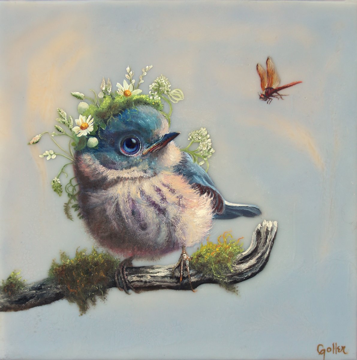***SOLD*** CARRIE GOLLER - Lavender (Floriferous Collection), Mixed Media - Oil/Encaustic 8x8, ***At Jones & Terwilliger Galleries, Carmel, CA please inquire at (831) 626-9100***