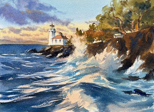 Ina Xi - Point Lime Kiln Sunset, Original Watercolor, 17"x13" framed