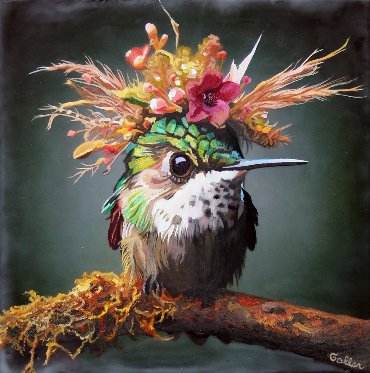 ***SOLD*** CARRIE GOLLER - Lola (Floriferous Series), Mixed Media: Oil/Encaustic 10x10